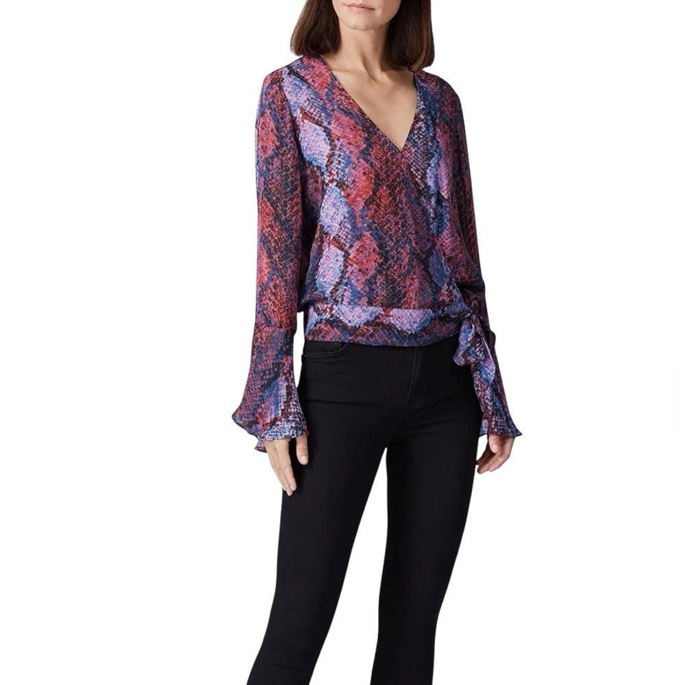 Parker Isabella Serpentina Silk Blend Wrap Blouse Purple Red XS NWT
